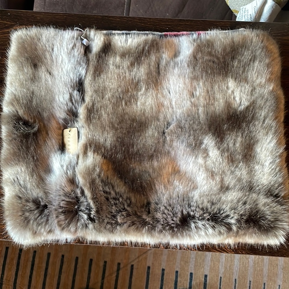 Tuesday reversible faux fur and plaid neck warmer scarf